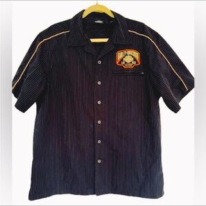HARLEY-DAVIDSON MOTORS STRIPED PERFORMANCE MEN'S LARGE BLACK SHORT SLEEVE SHIRT!